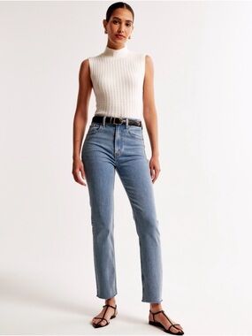 Abercrombie & Fitch Women's High-Rise Straight Jeans in Light Blue